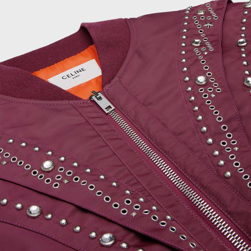 Blousons Celine Embroidered Bomber In Nylon Bordeaux | CL-591958