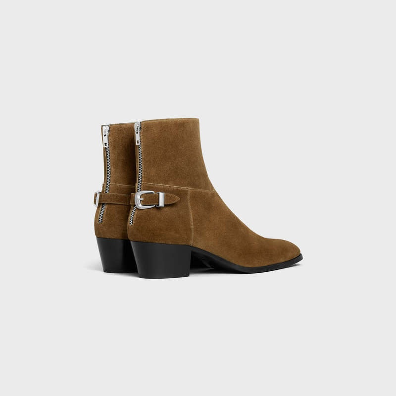 Botte Celine Back Boucle Zipped Isaac In Daim Calfskin Grise Marron | CL-591863