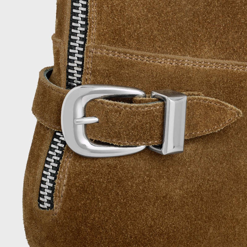 Botte Celine Back Boucle Zipped Isaac In Daim Calfskin Grise Marron | CL-591863