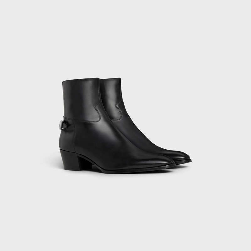 Botte Celine Back Boucle Zipped Isaac In Shiny Calfskin Noir | CL-591860