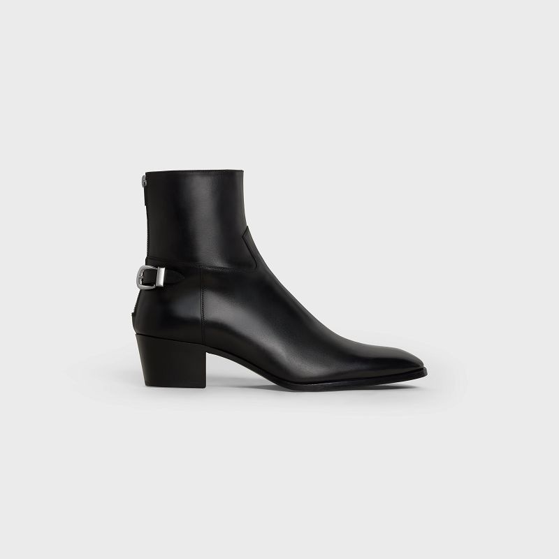 Botte Celine Back Boucle Zipped Isaac In Shiny Calfskin Noir | CL-591860