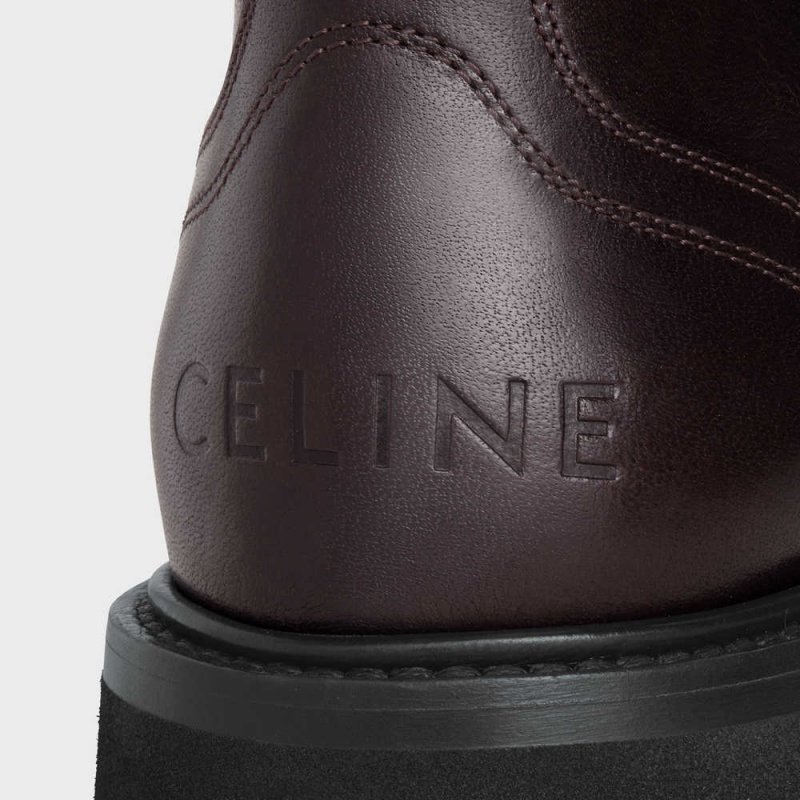 Botte Celine Bulky Dentelle-up In Calfskin - Vegetal Tanning Marron Foncé | CL-592507