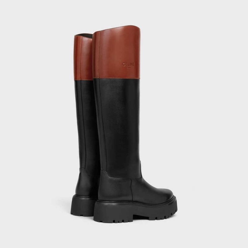 Botte Celine Bulky High In Calfskin Noir Marron | CL-592512