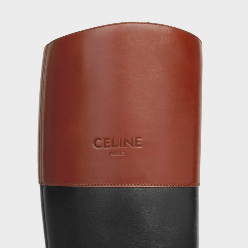 Botte Celine Bulky High In Calfskin Noir Marron | CL-592512