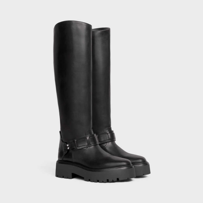 Botte Celine Bulky High With Harness In Calfskin Noir | CL-592513