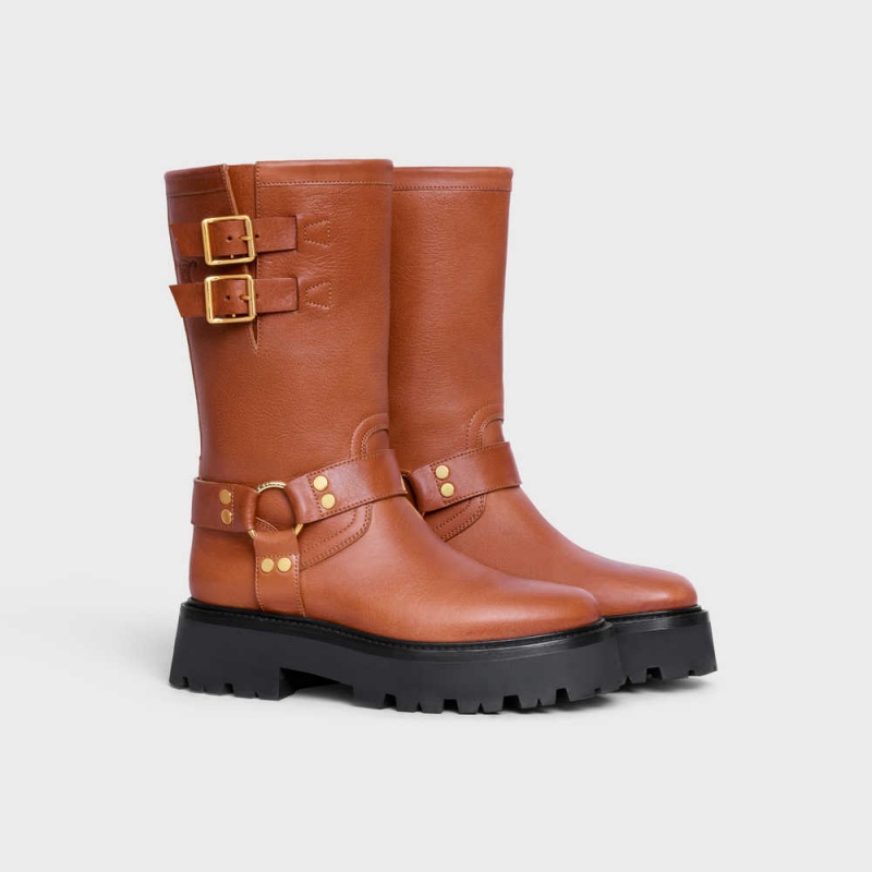 Botte Celine Bulky Mid Vélo With Harness In Calfskin Marron | CL-592503