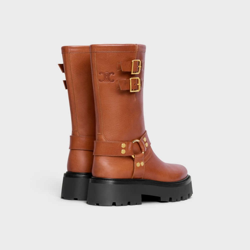 Botte Celine Bulky Mid Vélo With Harness In Calfskin Marron | CL-592503