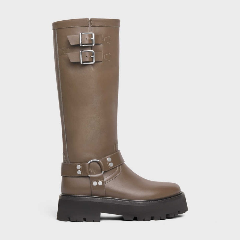 Botte Celine Bulky Vélo High In Calfskin Kaki Argent | CL-592501