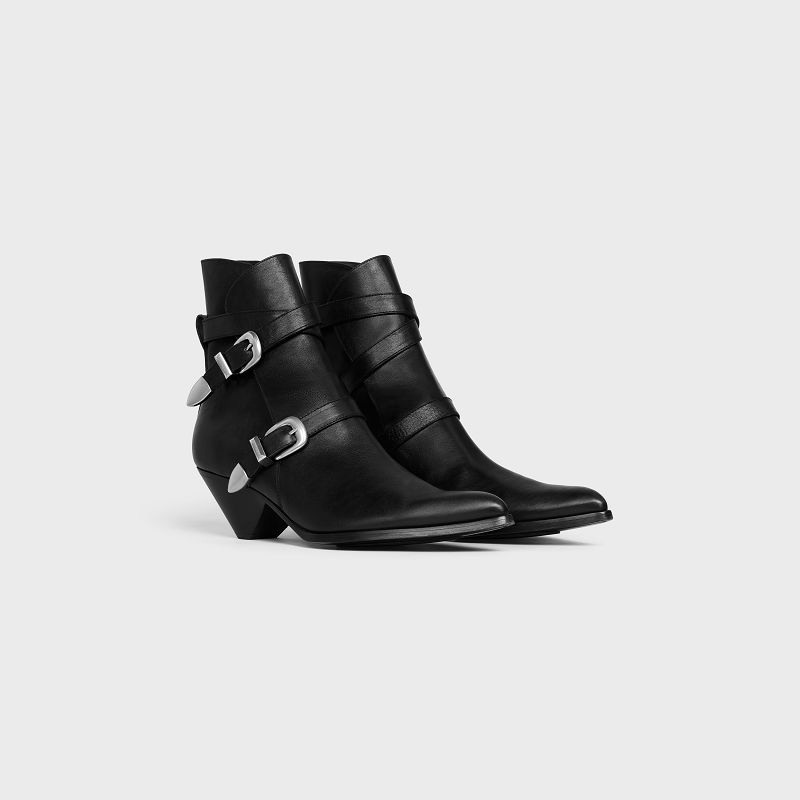 Botte Celine Double Boucle Zipped Conique In Shiny Calfskin Noir | CL-591876