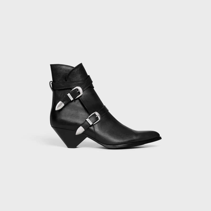 Botte Celine Double Boucle Zipped Conique In Shiny Calfskin Noir | CL-591876