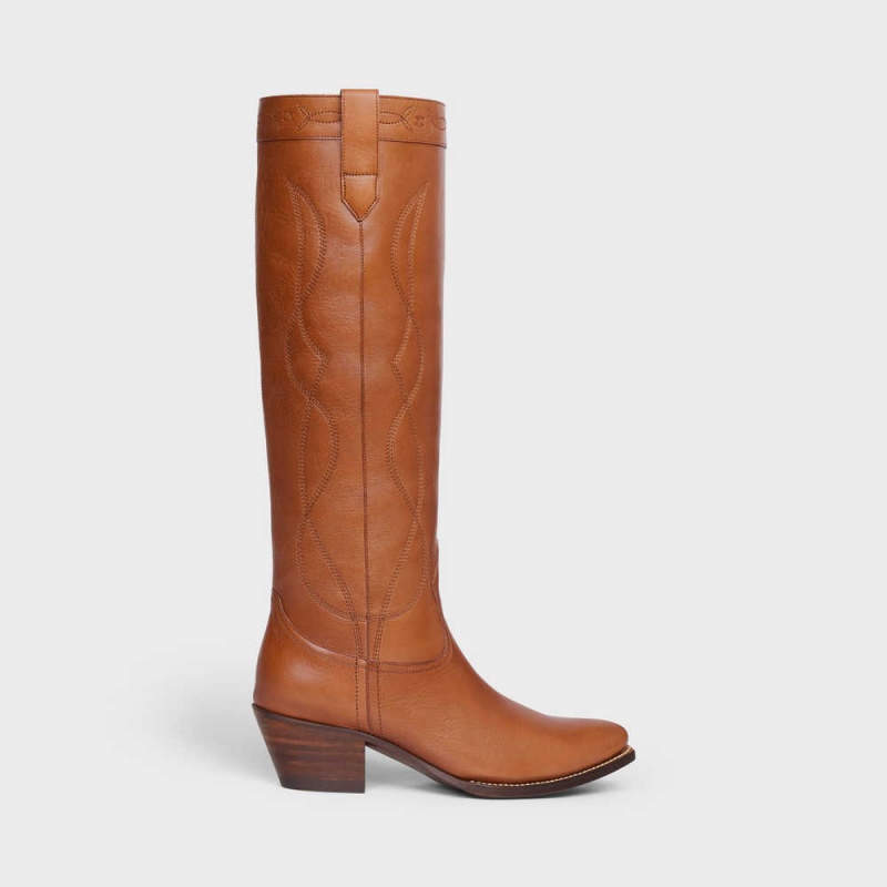 Botte Celine High Western In Calfskin Orange | CL-592514