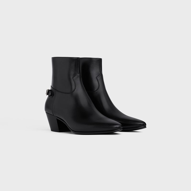 Botte Celine Jacno Back Boucle Zipped In Shiny Calfskin Noir | CL-591867