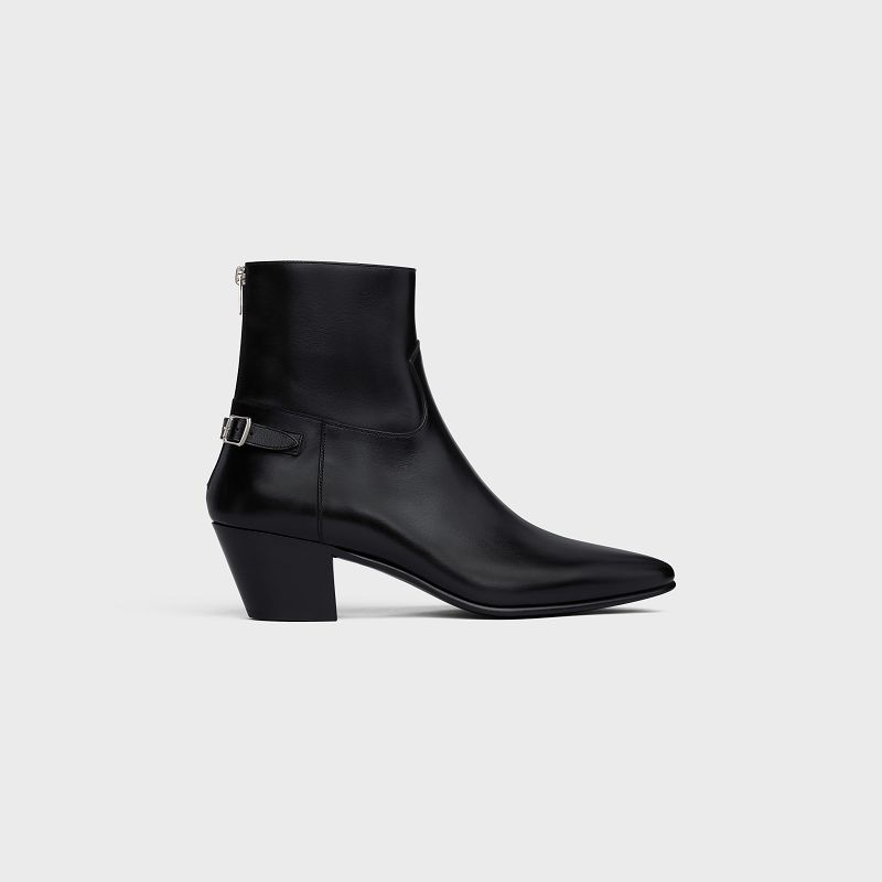 Botte Celine Jacno Back Boucle Zipped In Shiny Calfskin Noir | CL-591867