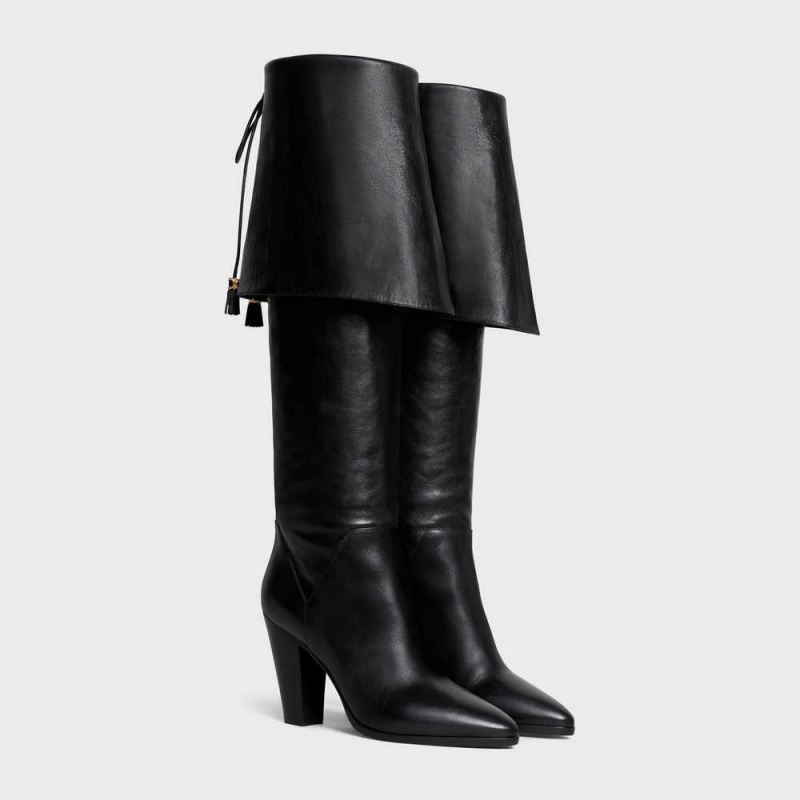 Botte Celine La Mousquetaire High Wiltern In Calfskin Noir | CL-592520