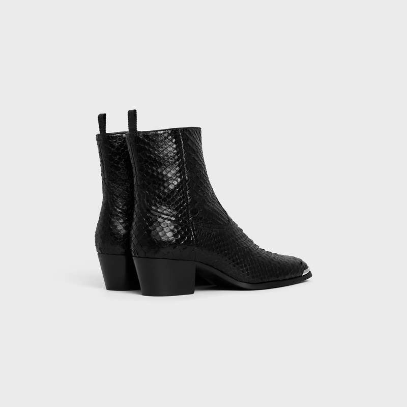 Botte Celine Western Isaac With Metal Embout In Shiny Python Noir | CL-591861