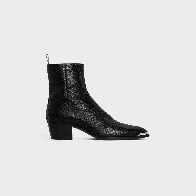 Botte Celine Western Isaac With Metal Embout In Shiny Python Noir | CL-591861