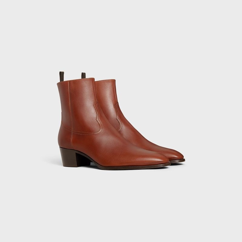 Botte Celine Western Zipped Isaac In Calfskin Marron | CL-591862