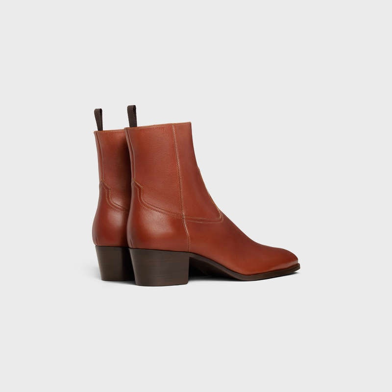 Botte Celine Western Zipped Isaac In Calfskin Marron | CL-591862