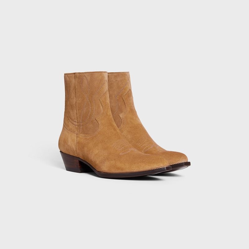 Botte Celine Zipped Western In Daim Calfskin Marron | CL-591873