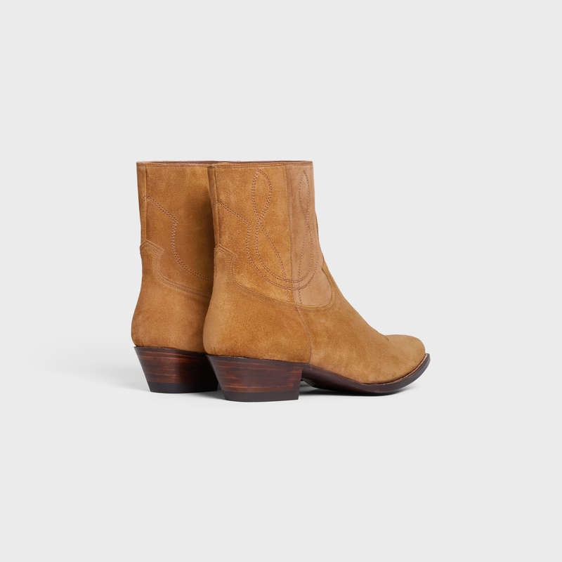 Botte Celine Zipped Western In Daim Calfskin Marron | CL-591873