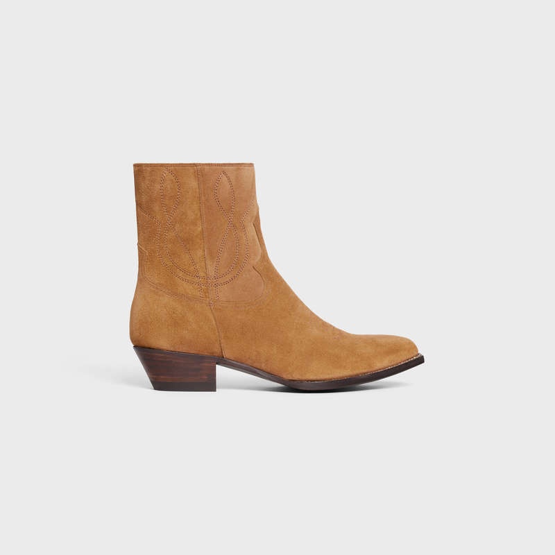 Botte Celine Zipped Western In Daim Calfskin Marron | CL-591873