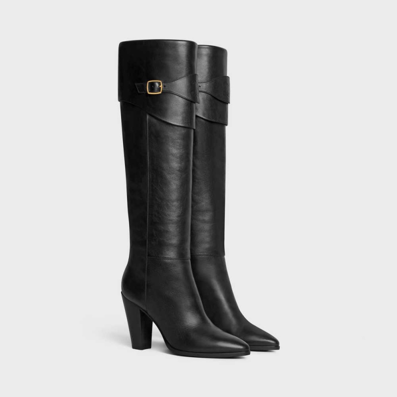 Botte Celine Équitation With Triomphe Wiltern In Calfskin Noir | CL-592515