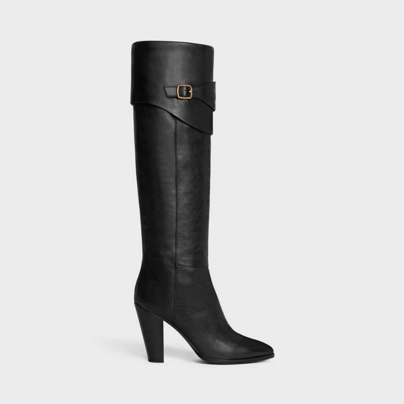 Botte Celine Équitation With Triomphe Wiltern In Calfskin Noir | CL-592515