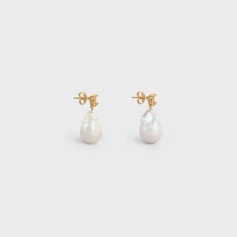 Boucles d'Oreilles Celine Baroque Triomphe In Brass With Gold Finish And Cultured Pearls Doré Blanche | CL-592299