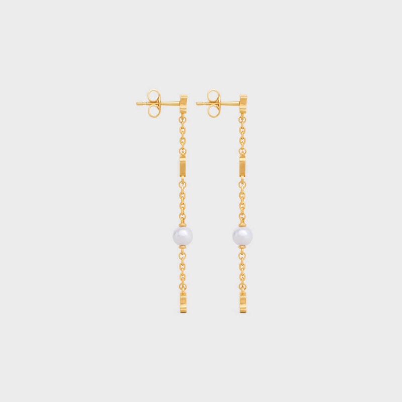 Boucles d'Oreilles Celine CœUr Charms In Brass With Gold Finish And Resin Pearl Doré Blanche | CL-592297