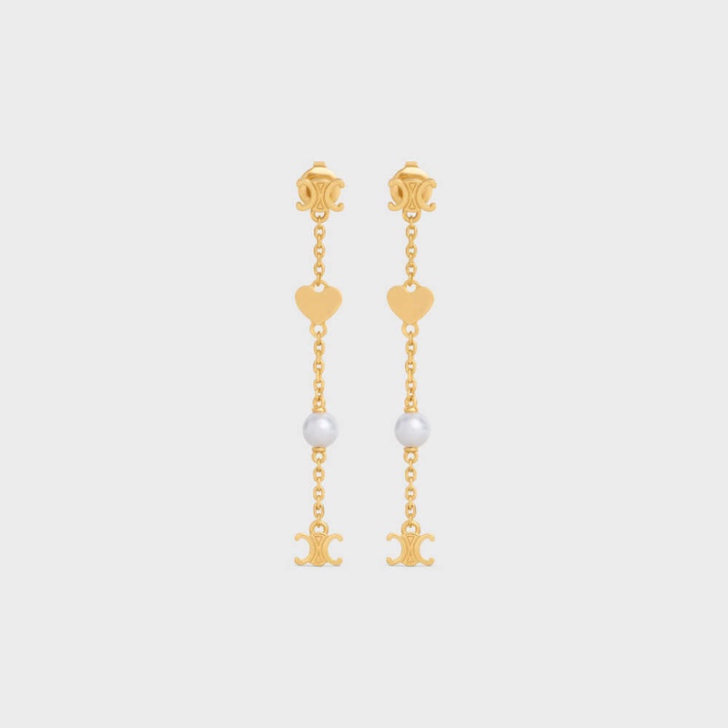 Boucles d\'Oreilles Celine CœUr Charms In Brass With Gold Finish And Resin Pearl Doré Blanche | CL-592297