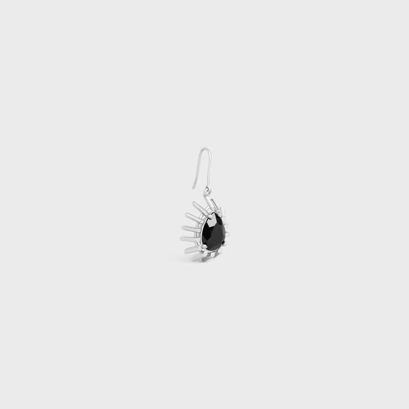 Boucles d'Oreilles Celine Les Pierres Ear In Brass With Rhodium Finish And Black Strass Argent Noir | CL-591673