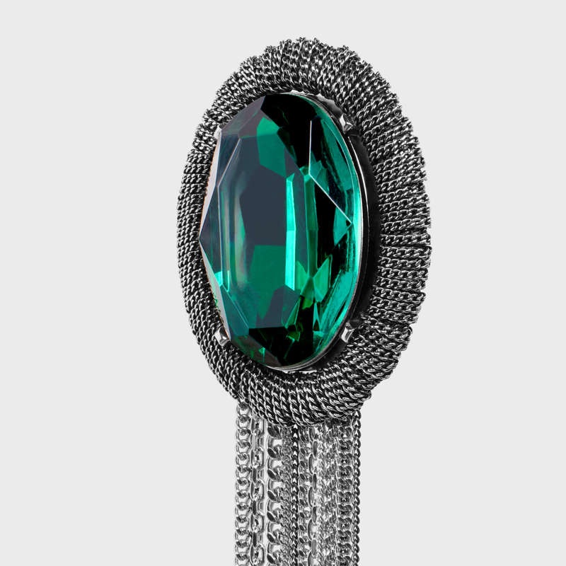 Boucles d'Oreilles Celine Les Pierres Oval Brooch In Brass With Rhodium Finish And Green Strass Argent Vert | CL-591676