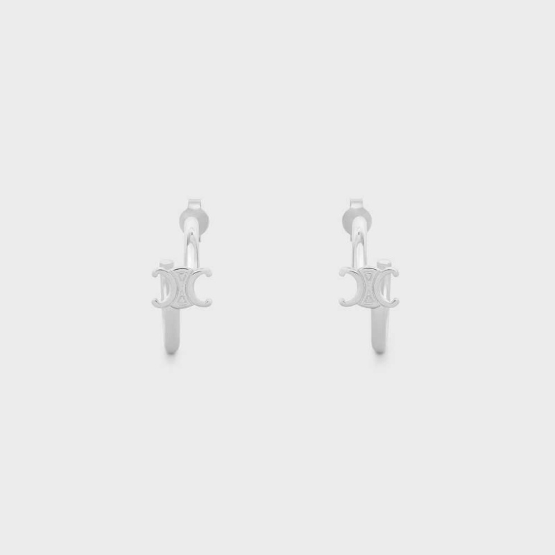 Boucles d\'Oreilles Celine Triomphe Asymmetric Hoops In Brass With Rhodium Finish Argent | CL-592296