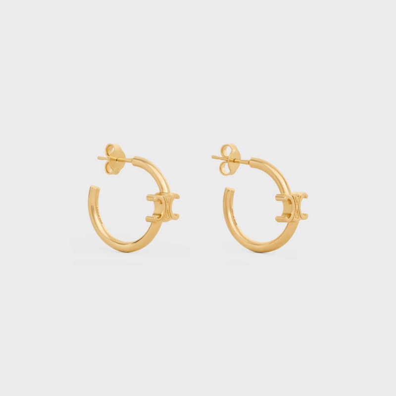 Boucles d'Oreilles Celine Triomphe Asymmetric Hoops In Brass With Gold Finish Doré | CL-592295