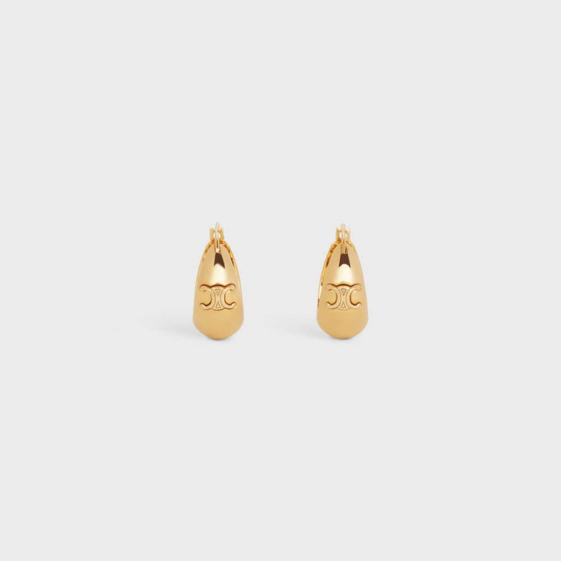 Boucles d'Oreilles Celine Triomphe Bold Hoops In Brass With Gold Finish Doré | CL-592306