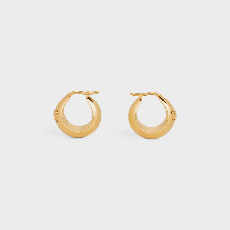 Boucles d\'Oreilles Celine Triomphe Bold Hoops In Brass With Gold Finish Doré | CL-592306