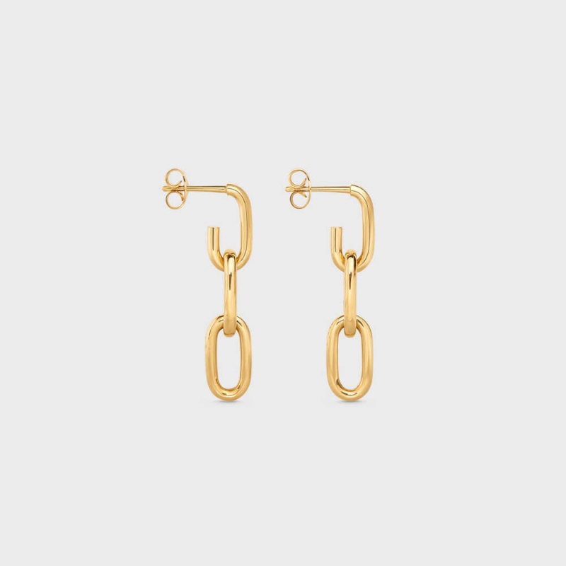 Boucles d'Oreilles Celine Triomphe Dangling In Brass With Gold Finish Doré | CL-592309