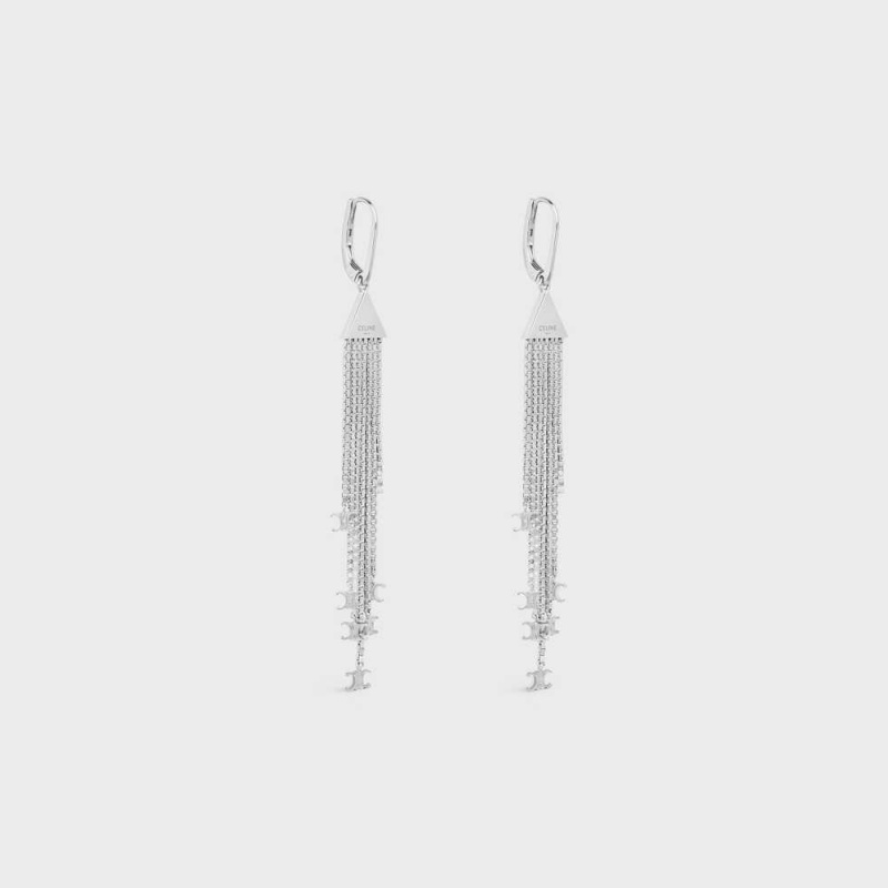 Boucles d'Oreilles Celine Triomphe Folk Fringe In Brass With Rhodium Finish Argent | CL-592300