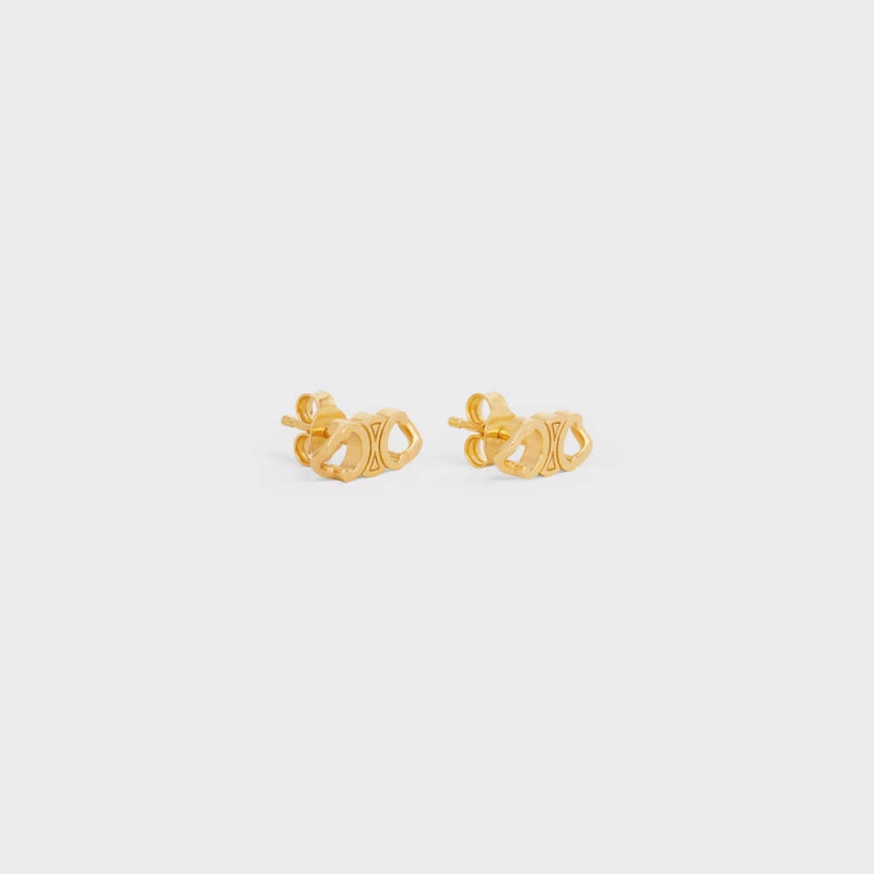 Boucles d'Oreilles Celine Triomphe Gourmette Studs In Brass With Gold Finish Doré | CL-592310