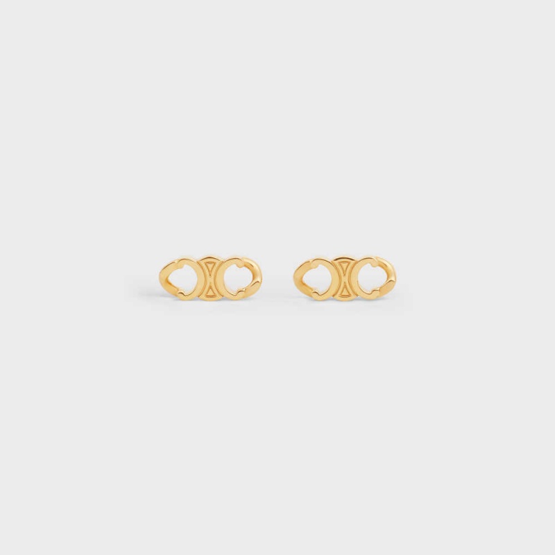 Boucles d\'Oreilles Celine Triomphe Gourmette Studs In Brass With Gold Finish Doré | CL-592310