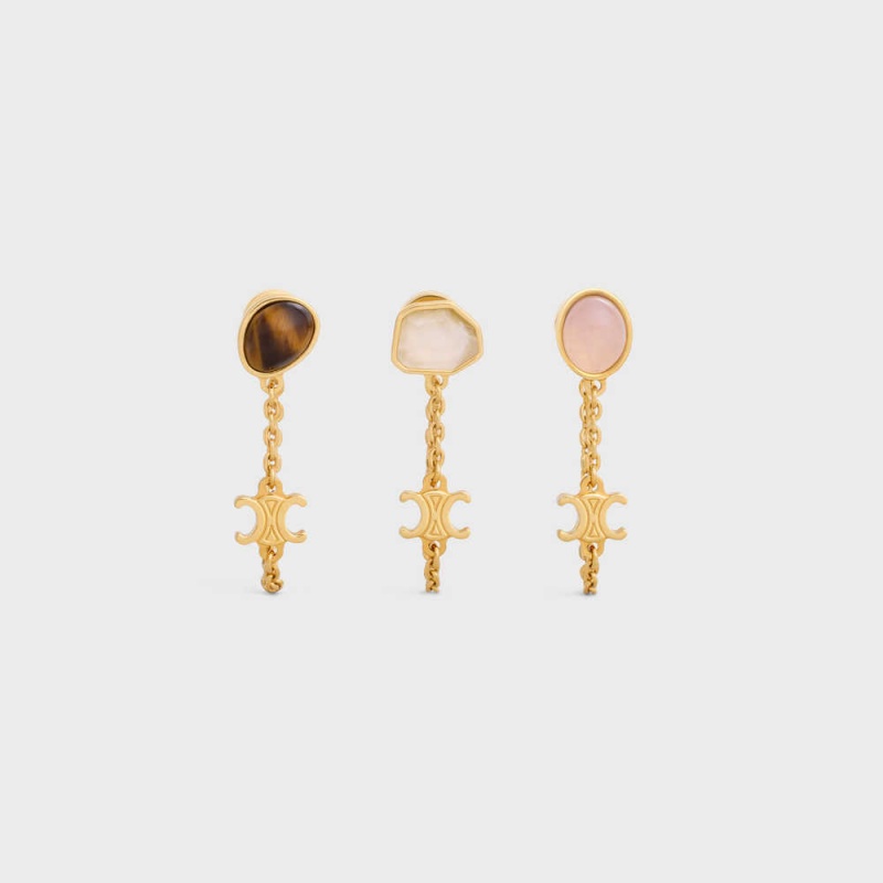 Boucles d\'Oreilles Celine Triomphe Indie Set Of 3 In Brass With Gold Finish Doré | CL-592294