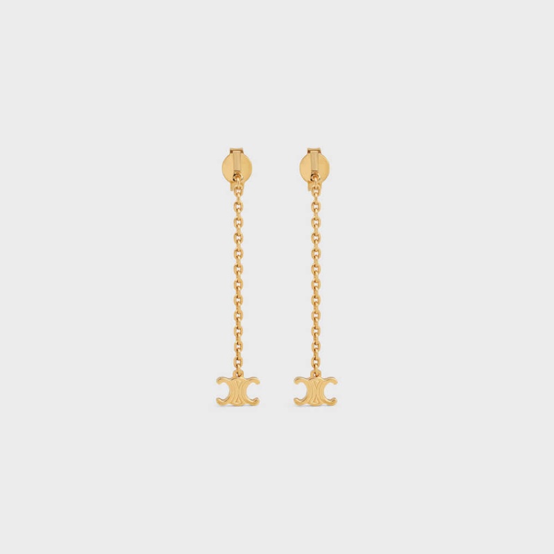 Boucles d\'Oreilles Celine Triomphe Mini Triomphe In Brass With Gold Finish Doré | CL-592301