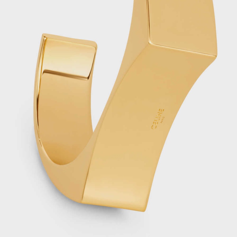 Bracelets Celine Formes Abstraites Concave Cuff In Brass With Gold Finish Doré | CL-592213