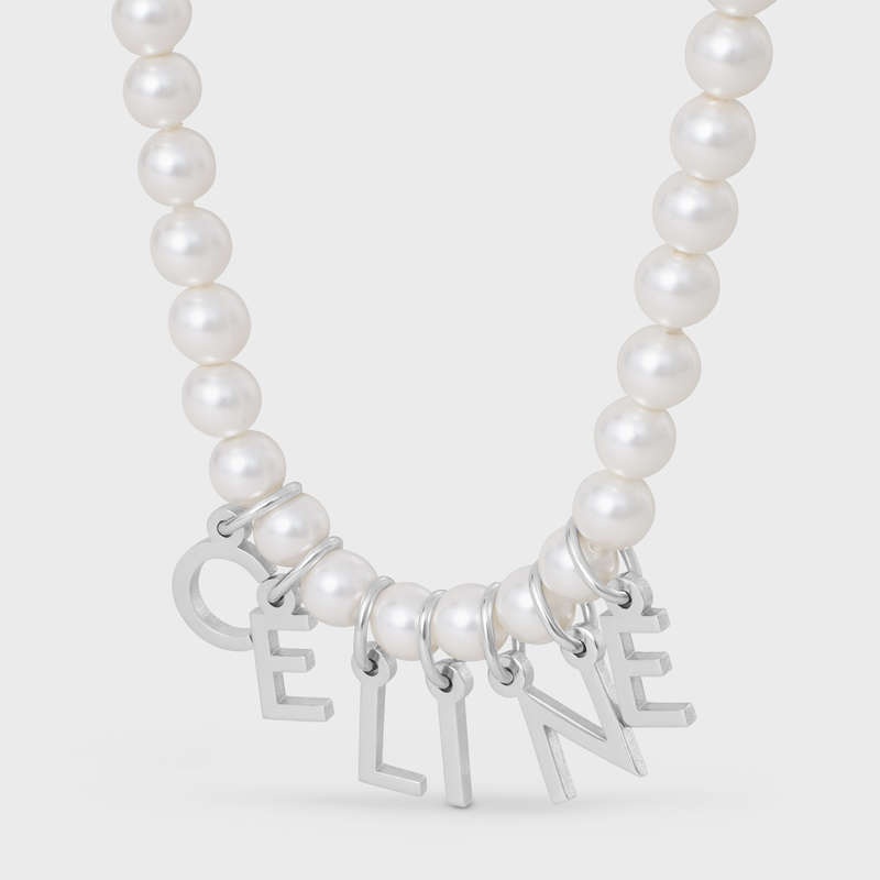 Bracelets Celine Monochroms In Glass Pearls And Brass With Rhodium Finish Blanche Argent | CL-591656