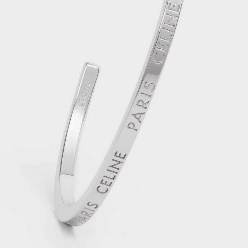 Bracelets Celine Paris Thin Cuff In Brass With Rhodium Finish Argent | CL-592216