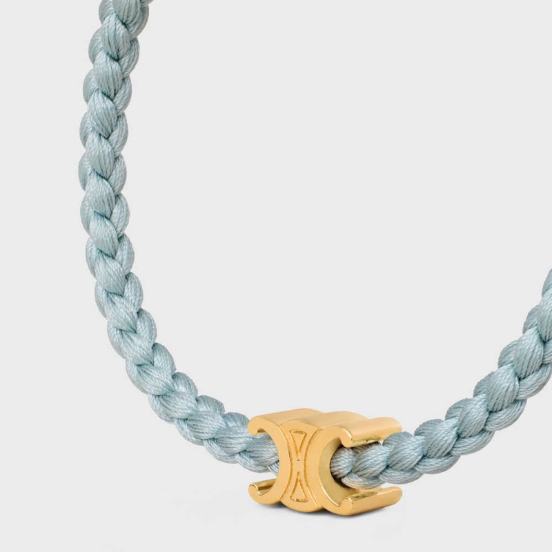 Bracelets Celine Triomphe Beach In Brass With Gold Finish And Silk Doré Vert Clair | CL-592202