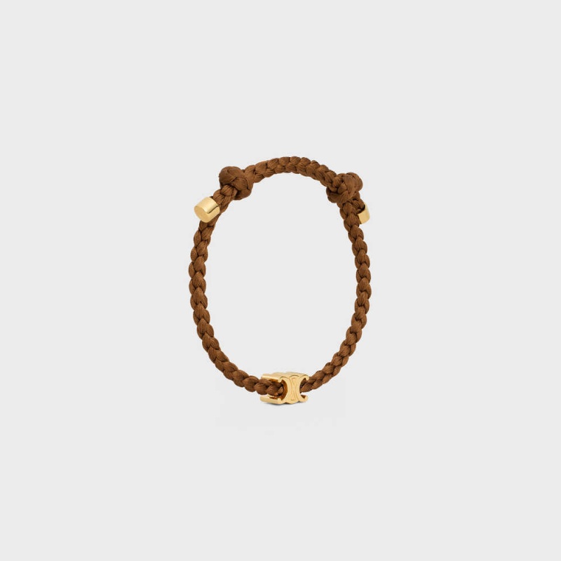 Bracelets Celine Triomphe Beach In Brass With Gold Finish And Silk Doré Marron | CL-592201