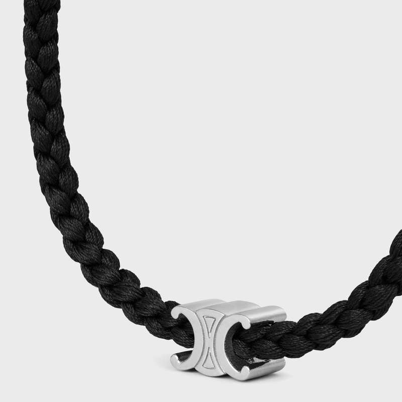 Bracelets Celine Triomphe Beach In Silk And Brass With Rhodium Finish Noir Argent | CL-591651