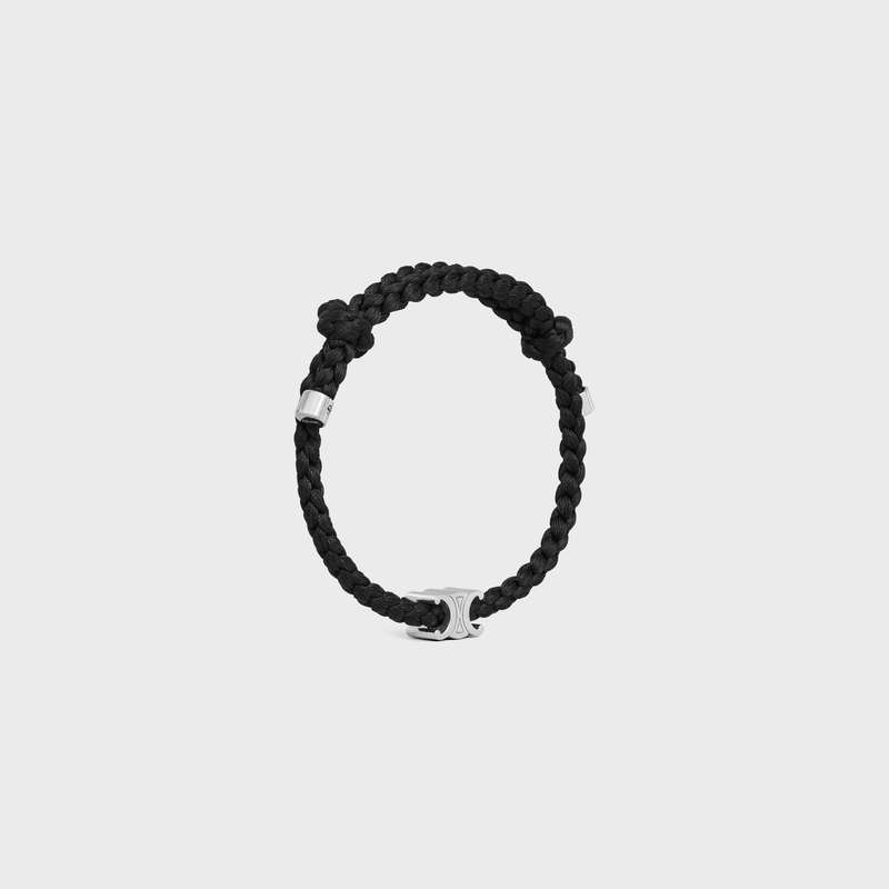 Bracelets Celine Triomphe Beach In Silk And Brass With Rhodium Finish Noir Argent | CL-591651