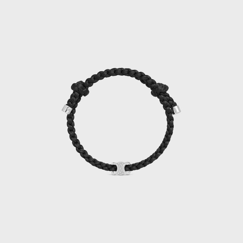 Bracelets Celine Triomphe Beach In Silk And Brass With Rhodium Finish Noir Argent | CL-591651